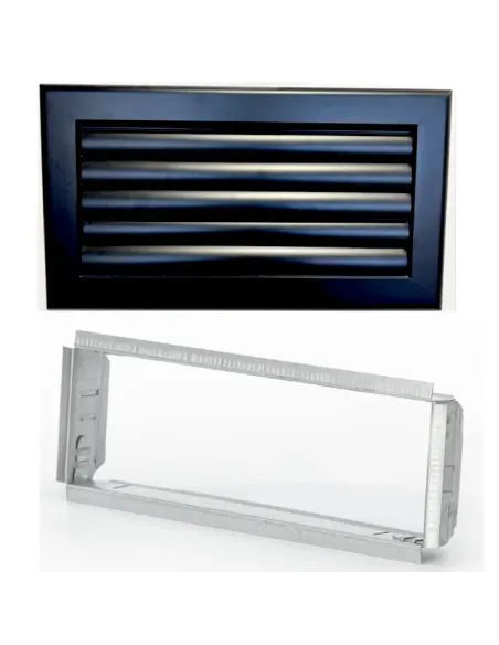 Grille lames courbes noires (RAL9016) + contre-cadres - clim-split.com
