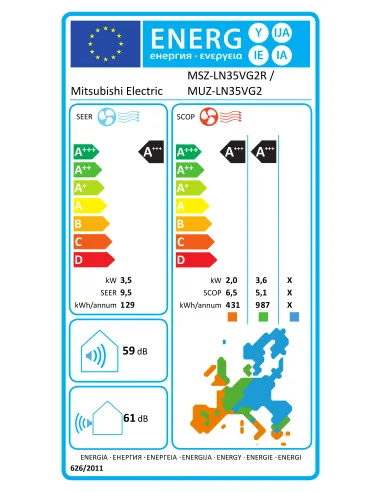 Climatiseur Inverter Réversible Mono Split MSZ-LN35VG2R / MUZ-LN35VG2MITSUBISHI ELECTRIC