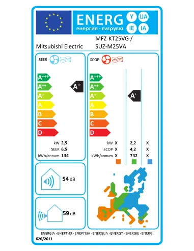 Etiquette Climatiseur Inverter Réversible Multi Split MFZ-KT25VG / MUZ-KT25VGMITSUBISHI ELECTRIC