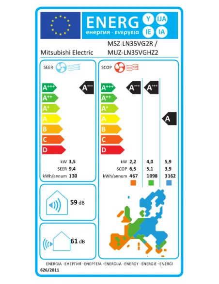 Climatiseur HYPER HEATING Mono Split MSZ-LN35VG2R / MUZ-LN35VGHZ2MITSUBISHI ELECTRIC