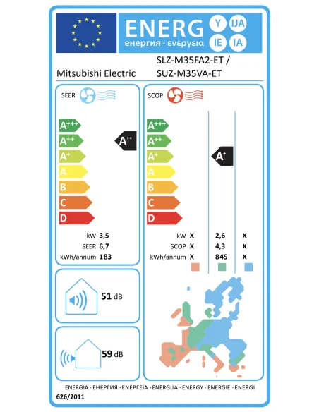 Climatiseur cassette Mitsubishi SLZ-M35FA/SUZ-M35VA (avec façade et télécommande)