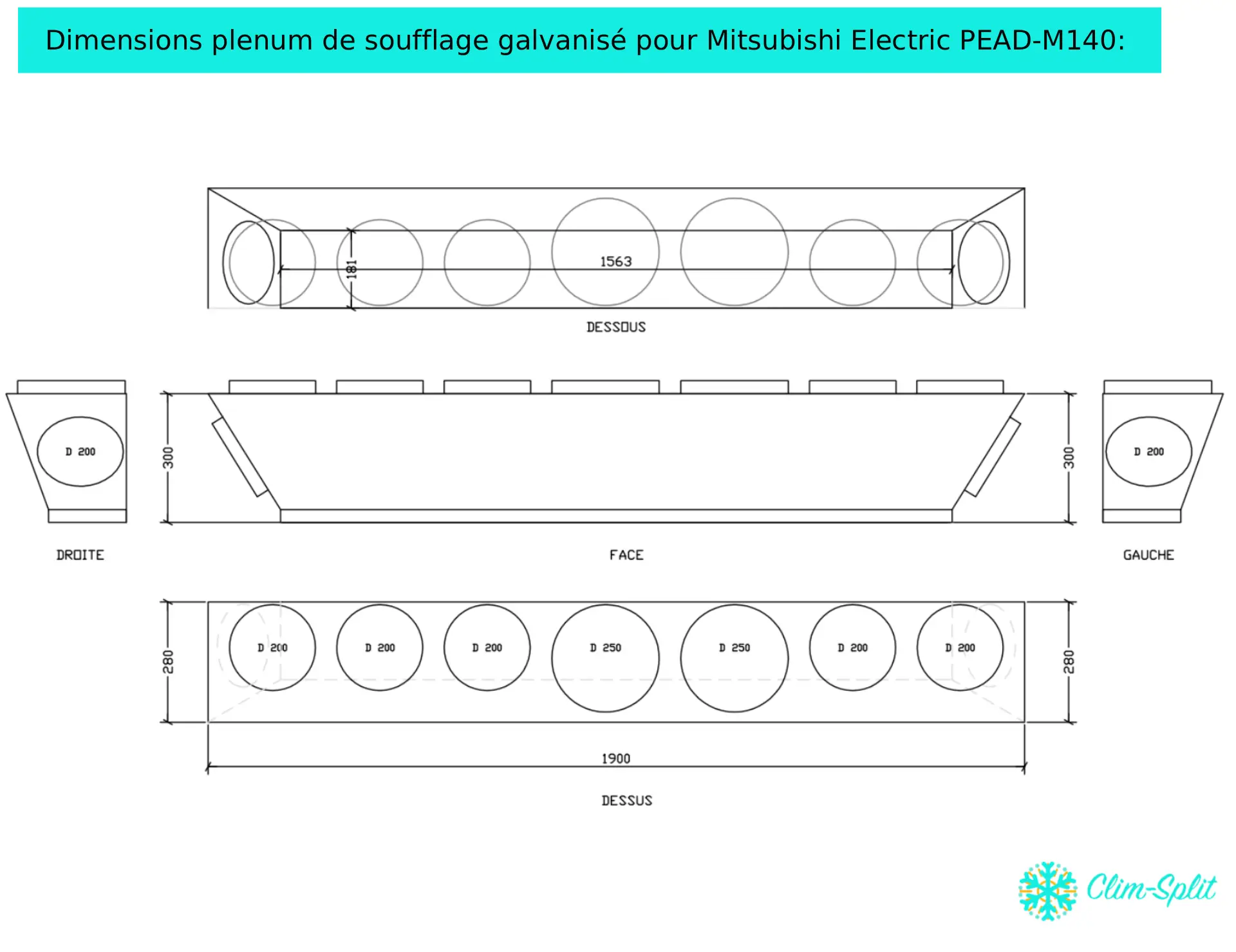 Plénum de soufflage isolé pour gainable Mitsubishi Electric PEAD-M140
