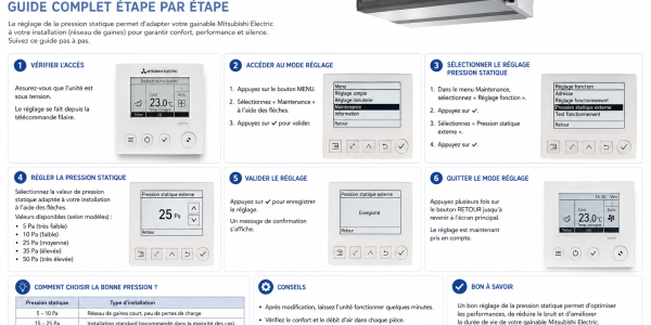 Régler la pression statique d'un gainable Mitsubishi Electric : guide complet étape par étape